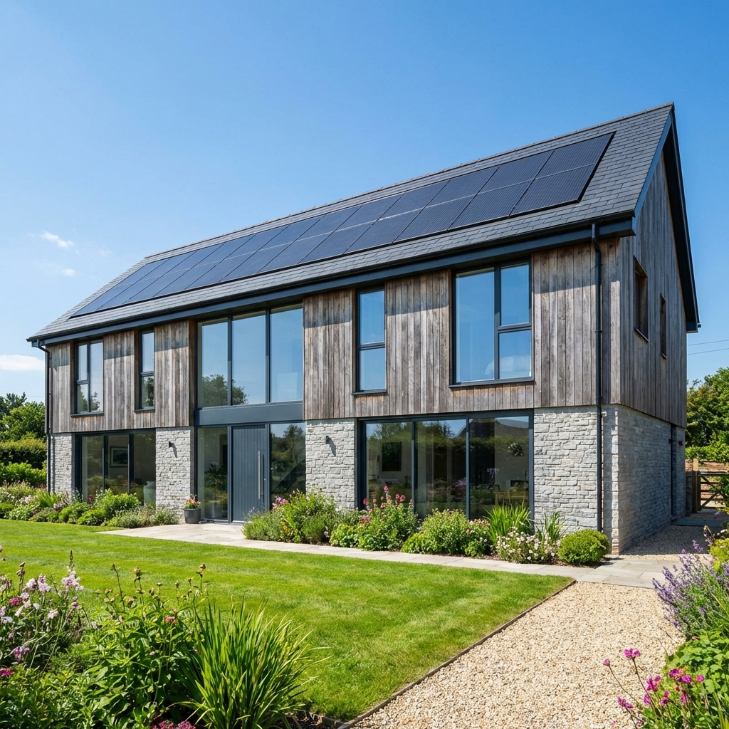 Modern house with solar panels